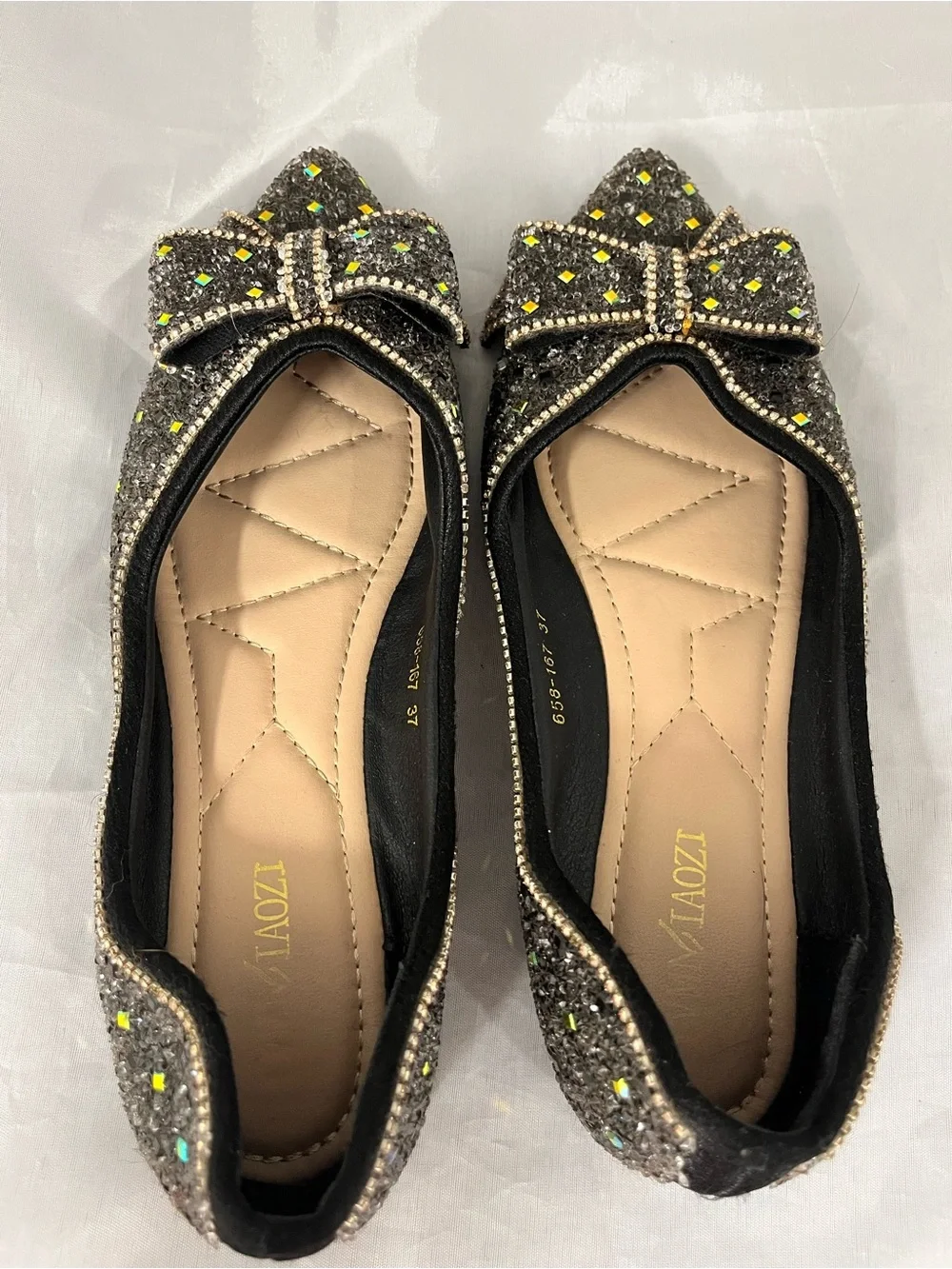Pointed Rhinestone Glitter Bow Flats women’s shoes sz 6